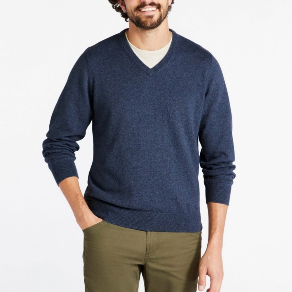 LL Bean Blue V Neck Cotton Cashmere Pullover Sweater‎ XL